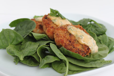 Crunchy Asian Salmon Cakes with Sweet Chili Mayo*