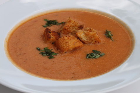 Cream of Tomato Bisque with Garlic Basil Croutons*