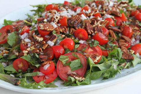 Roma Tomato, Shallot, Basil and Toasted Pecan Salad*