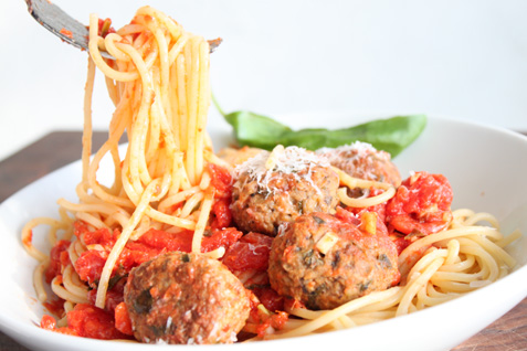 Spaghetti and Vegetarian Meatballs*